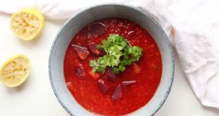 Lunende linsesuppe med rødbeder